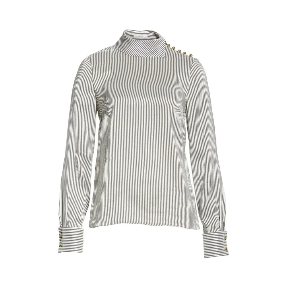 ERDEM Grey White Gold Cuff Link FLORINN Pin-Stripe Satin Blouse 6 US 10 42 38 36 - Picture 11 of 12